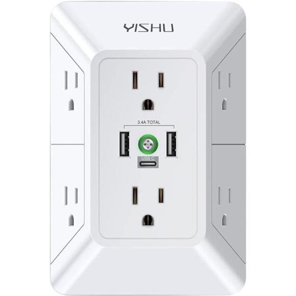 Multi Plug Outlet Surge Protector - YISHU 3 Sided Power Strip with 6 AC Outlet - Picture 8 of 8